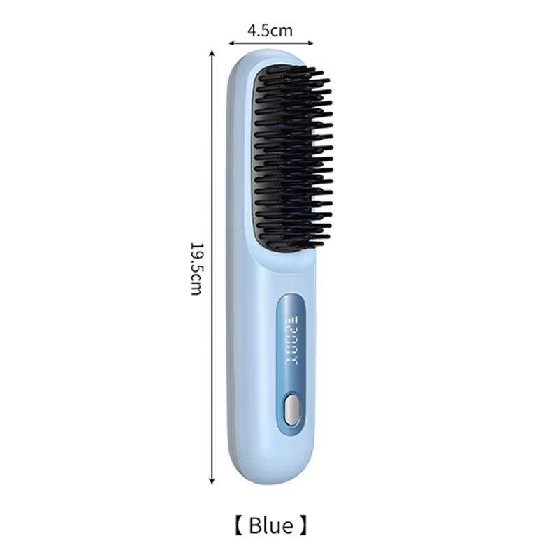 Electric LCD Usb Ceramic Heating Straight Hair Comb Wireless Portable Negative Ion Styling Tool Rechargeable Straightening Brush