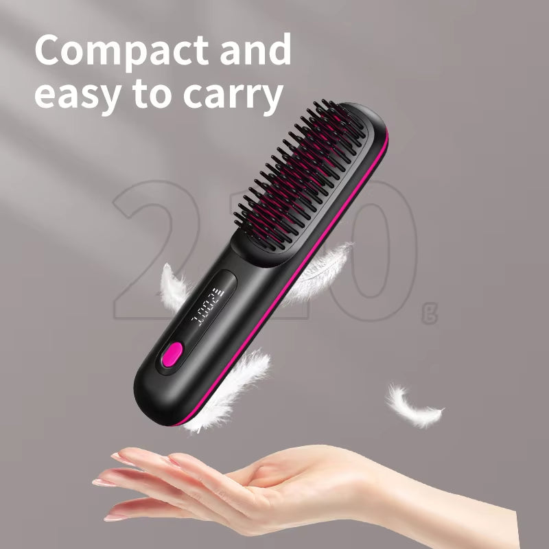 Electric LCD Usb Ceramic Heating Straight Hair Comb Wireless Portable Negative Ion Styling Tool Rechargeable Straightening Brush