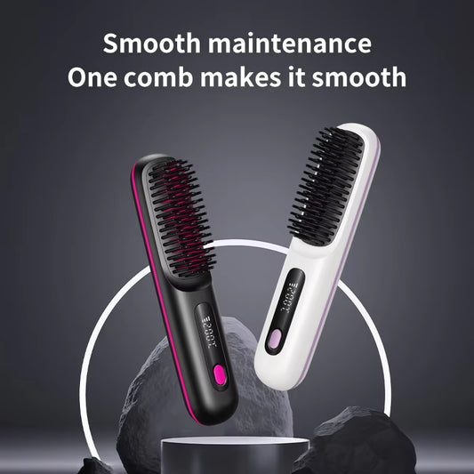 Electric LCD Usb Ceramic Heating Straight Hair Comb Wireless Portable Negative Ion Styling Tool Rechargeable Straightening Brush