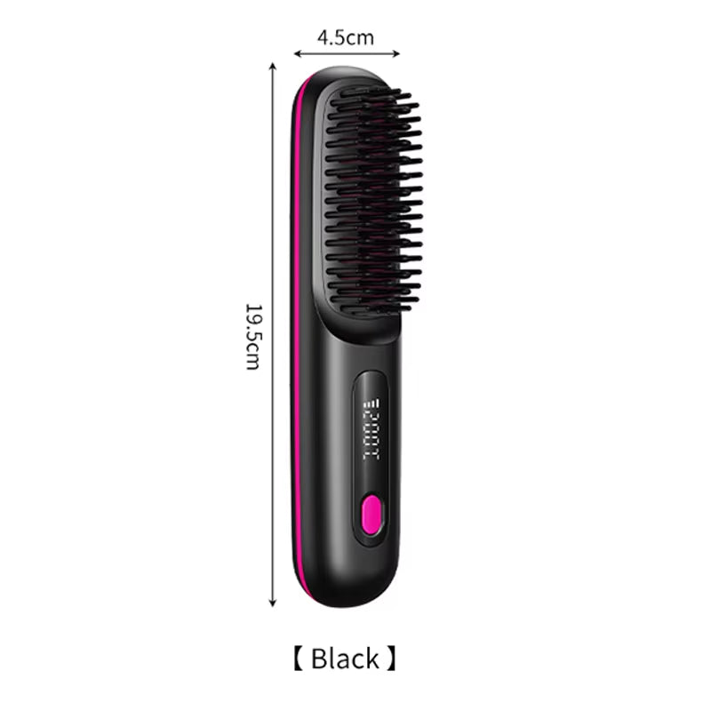 Electric LCD Usb Ceramic Heating Straight Hair Comb Wireless Portable Negative Ion Styling Tool Rechargeable Straightening Brush