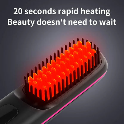 Electric LCD Usb Ceramic Heating Straight Hair Comb Wireless Portable Negative Ion Styling Tool Rechargeable Straightening Brush