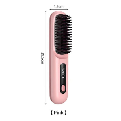 Electric LCD Usb Ceramic Heating Straight Hair Comb Wireless Portable Negative Ion Styling Tool Rechargeable Straightening Brush