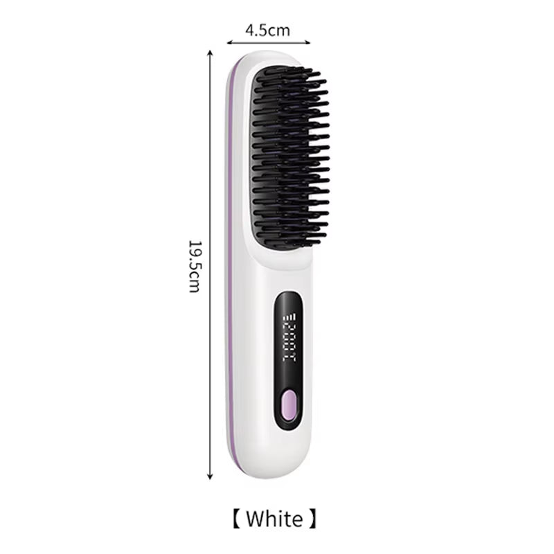 Electric LCD Usb Ceramic Heating Straight Hair Comb Wireless Portable Negative Ion Styling Tool Rechargeable Straightening Brush