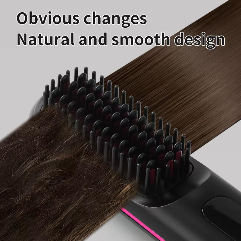 Electric LCD Usb Ceramic Heating Straight Hair Comb Wireless Portable Negative Ion Styling Tool Rechargeable Straightening Brush